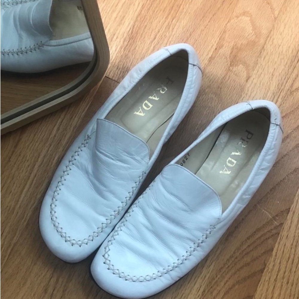 PRADA white genuine leather loafers